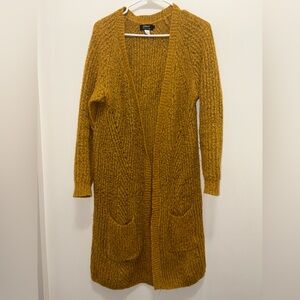 Mustard Yellow Open Front Knit Cardigan
